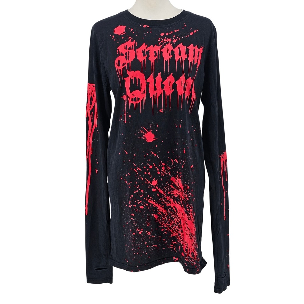 Dolls Kill Scream Queen Long Sleeve Shirt Size M Black Red Goth Horror Vamp Alt